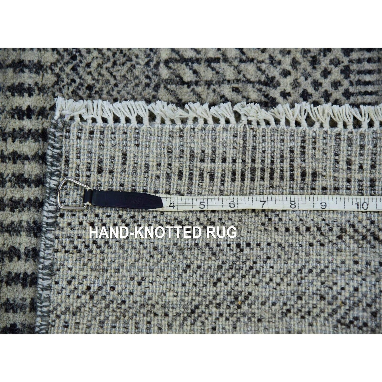 2'6"X5'10" Frost Gray Undyed Wool Grass Design Hand Knotted Runner Rug