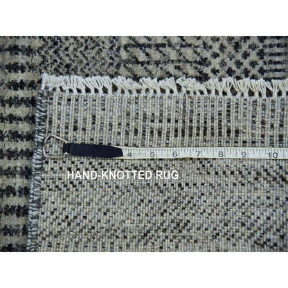 2'6"X5'10" Frost Gray Undyed Wool Grass Design Hand Knotted Runner Rug