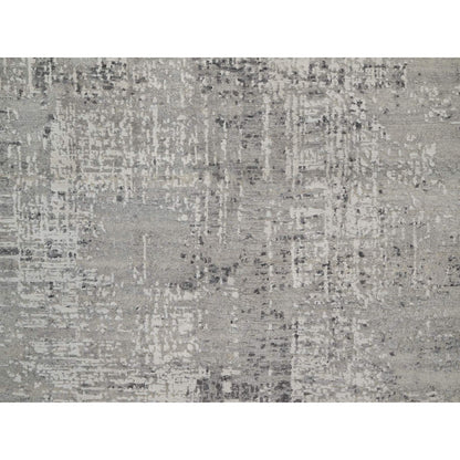 5'1"X7'1" Pastel Gray Hand Knotted Rug Modern Erased Design Natural Wool