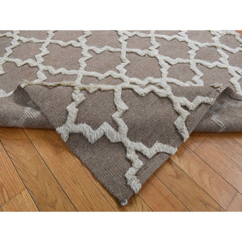 5'X7' Brown Pure Wool Hand Knotted Mixed Kilim And Piled Design Rug