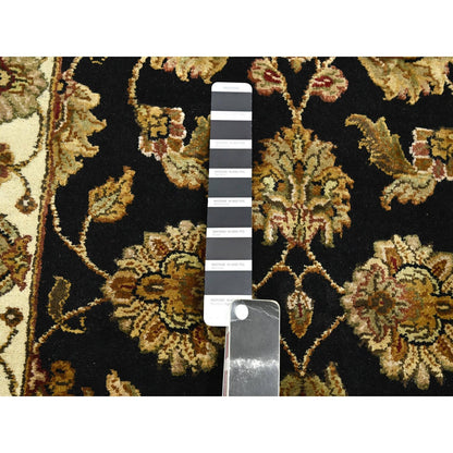 2'7"X6'2" Black Rajasthan Leaf Design Hand Knotted Wool & Silk Runner Rug