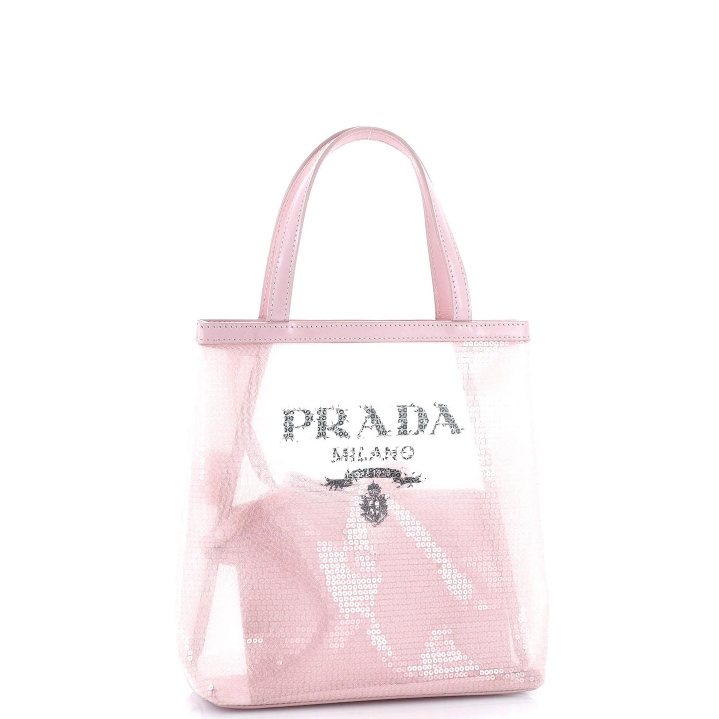 Prada Logo Open Tote Sequined Mesh Small