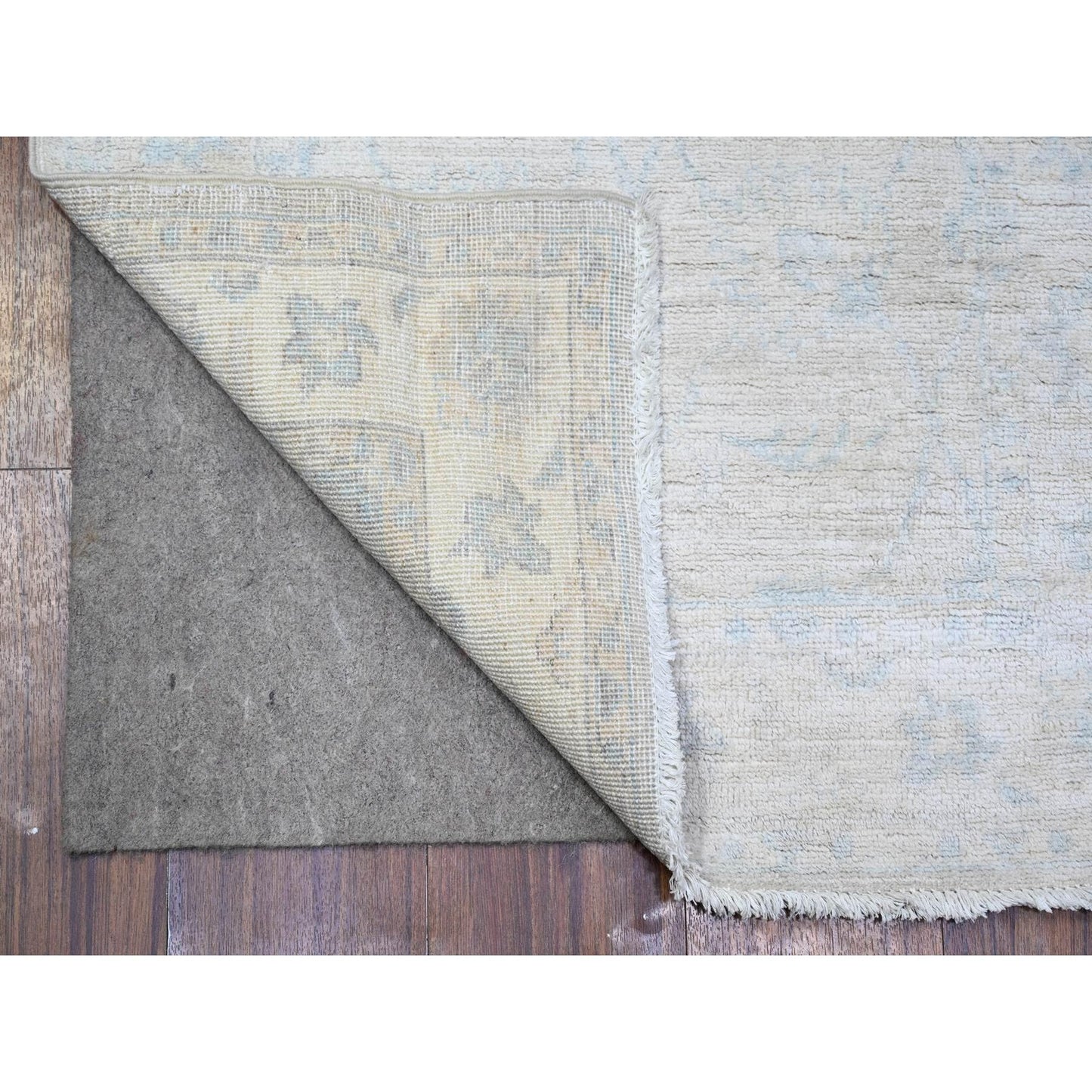 2'5"X9'6" Delicate White Washed Out Peshawar Wool Hand Knotted Runner Rug