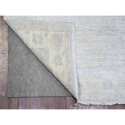 2'5"X9'6" Delicate White Washed Out Peshawar Wool Hand Knotted Runner Rug