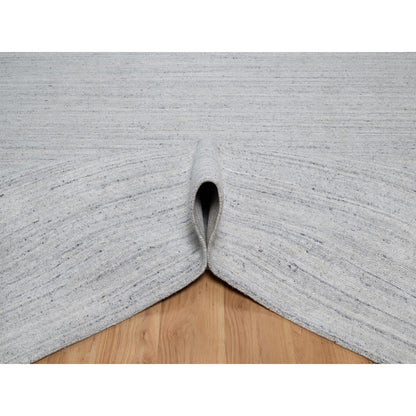 9'X12' Snow White Natural Wool Plain Modern Striae Design Hand Loomed Rug