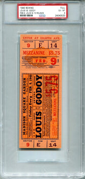 1940 Feb 9 Full Boxing Ticket Louis Vs. Godoy Psa 6