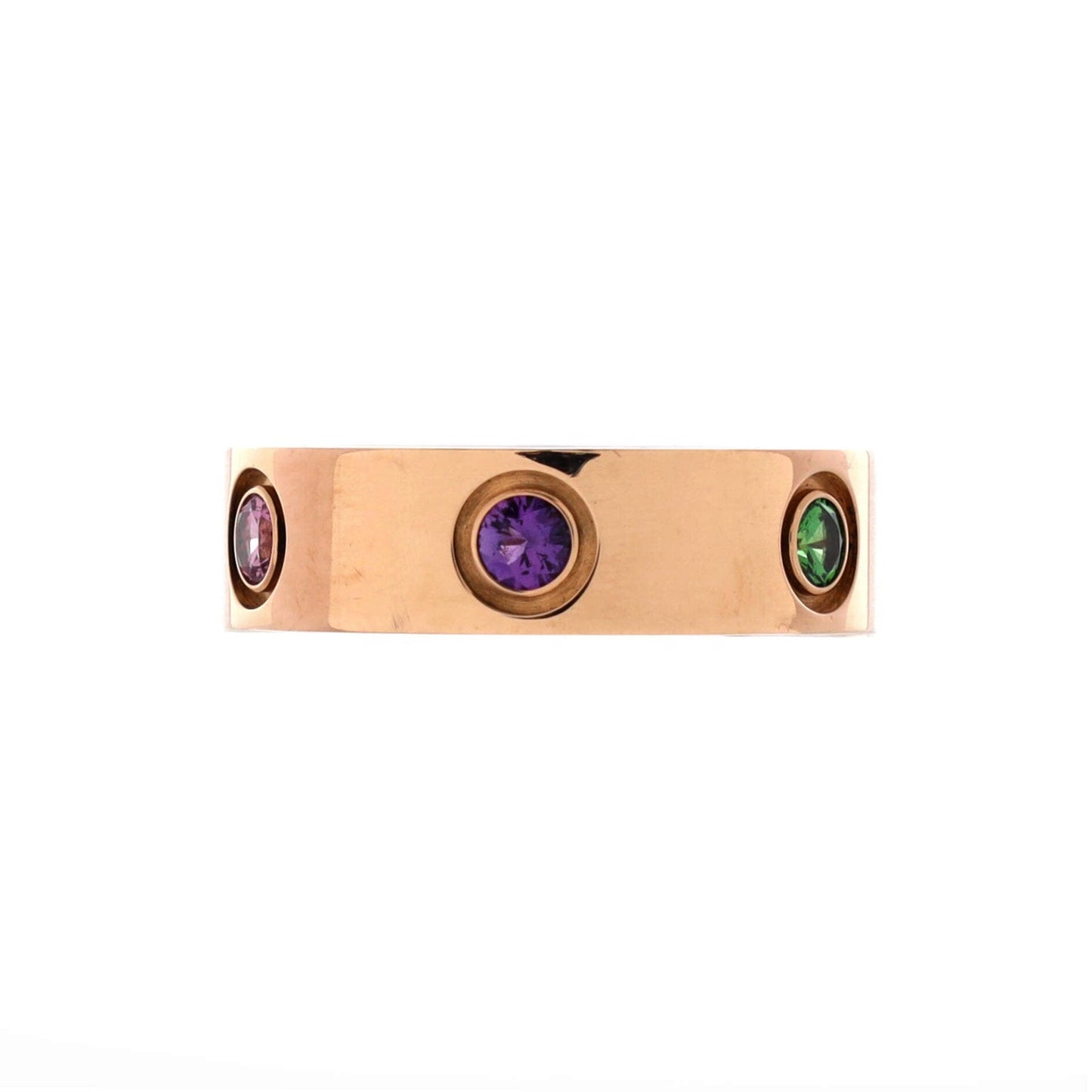 Cartier Love 6 Stone Band Ring 18K Rose Gold With Sapphires, Garnets