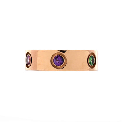 Cartier Love 6 Stone Band Ring 18K Rose Gold With Sapphires, Garnets