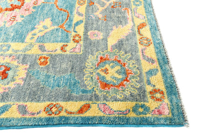Handmade Muted Blue Floral Oushak Chobi Oriental