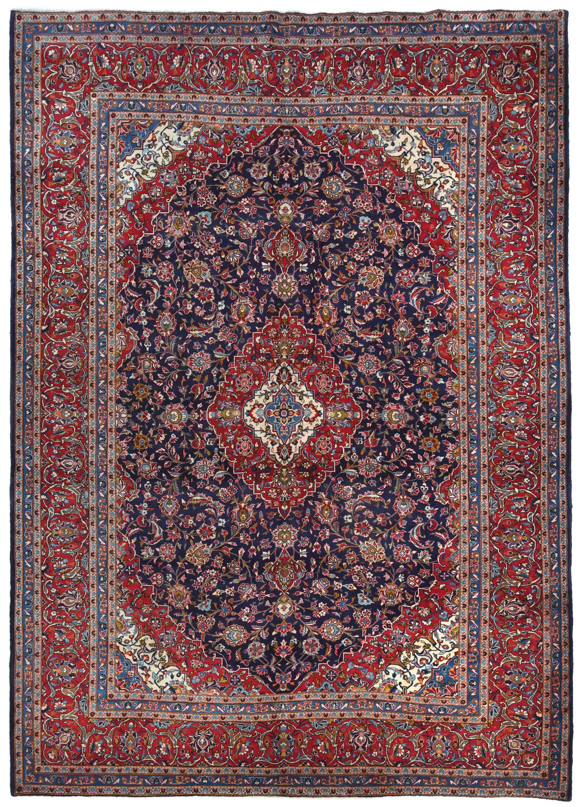 Hand knotted oriental rug navy purple floral traditional vintage carpet