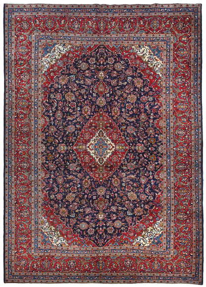 Hand knotted oriental rug navy purple floral traditional vintage carpet