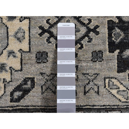 6'2"X9'2" Gray Pure Wool Hand Knotted Peshawar With Karjihooz Design Rug