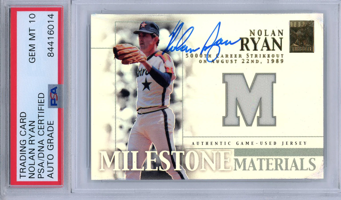 Nolan Ryan Autographed 2002 Topps Tribute Jersey Card (Psa Auto Gem Mint 10)