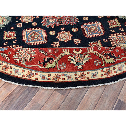 9'X9' Blue Special Kazak Geometric Wool Hand Knotted Round Oriental Rug