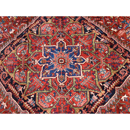 9'8"X13' Red Semi Antique Zoroastrian Heris Clean Hand Knotted Wool Rug