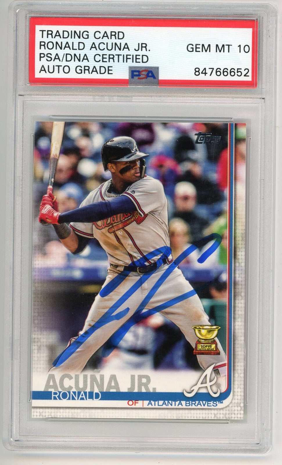 Ronald Acuna Jr. 2019 Topps Autographed Card Psa Auto 10