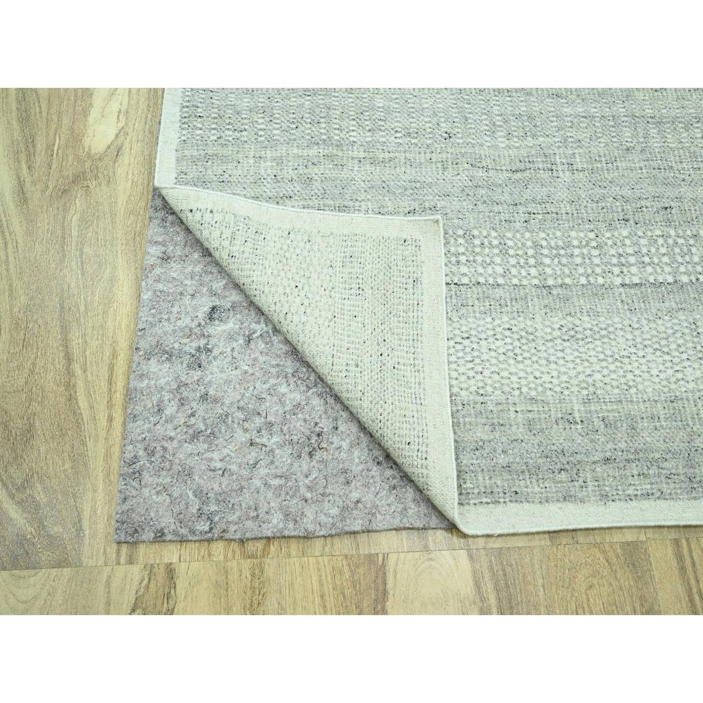 10'1"X13'9" Gray Wool Rug Distressed & Oxidized Grass Design Hand Knotted