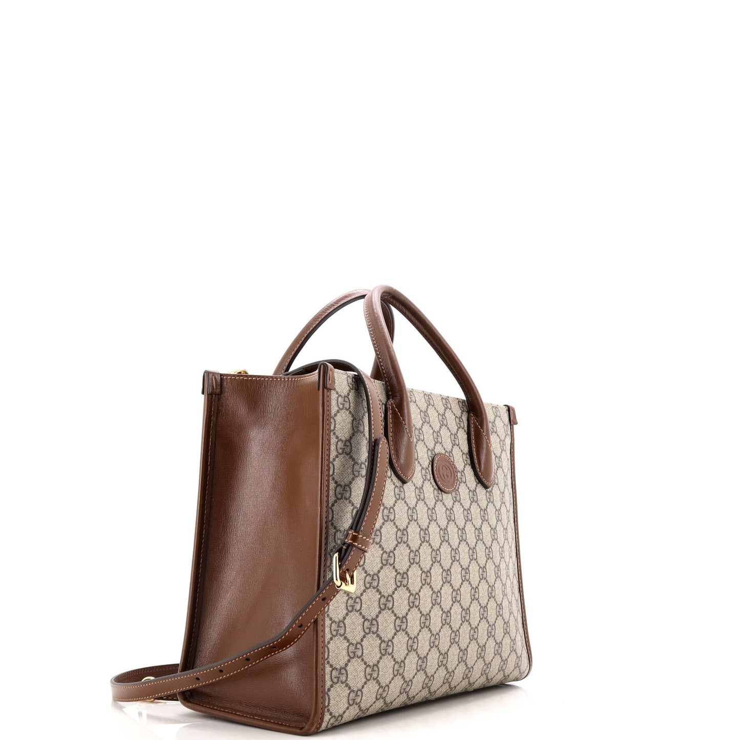 Gucci Structured Top Handle Open Tote Gg Coated Canvas Small