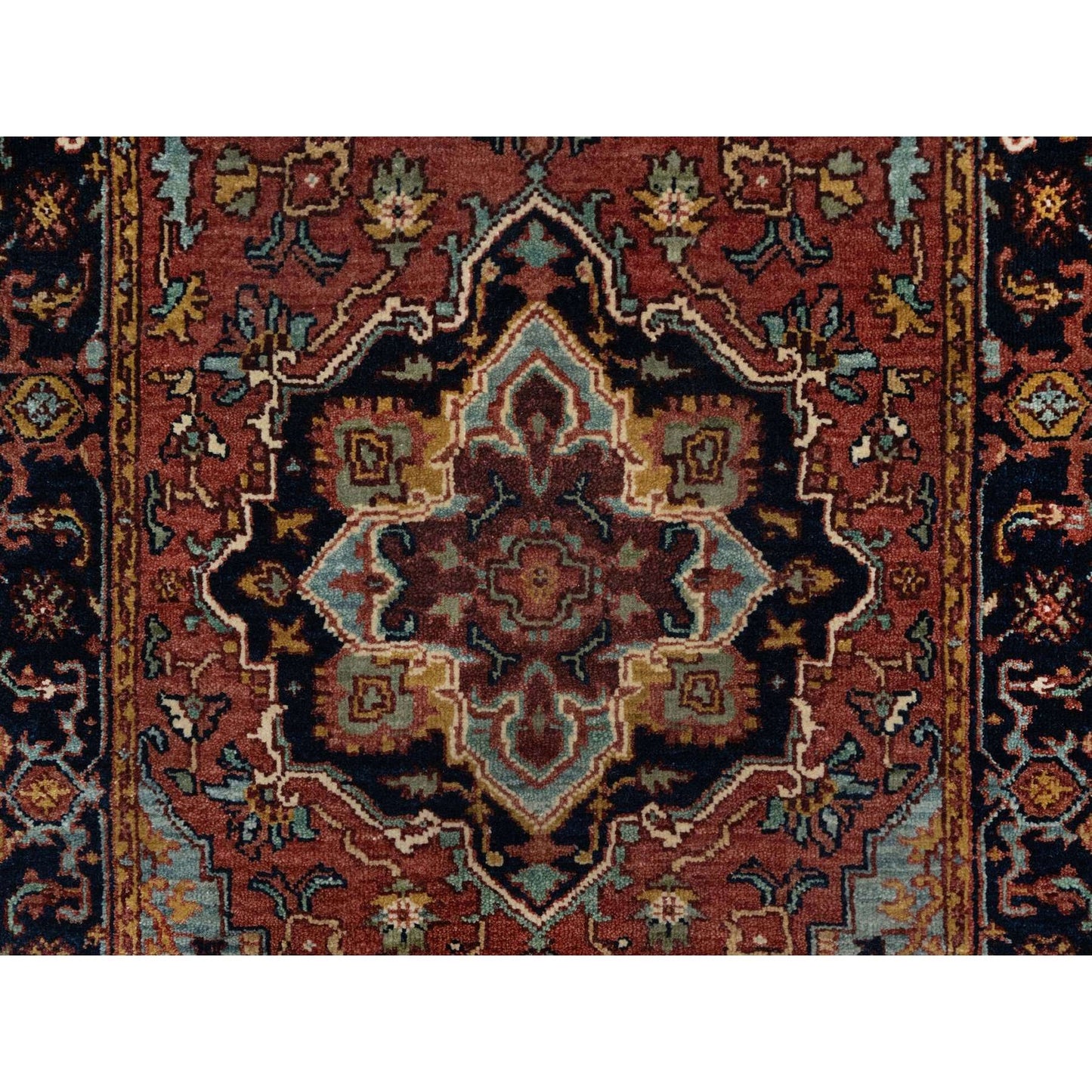 2'7"X6'1" Red Antiqued Heris Re-Creation All Wool Hand Knotted Runner Rug
