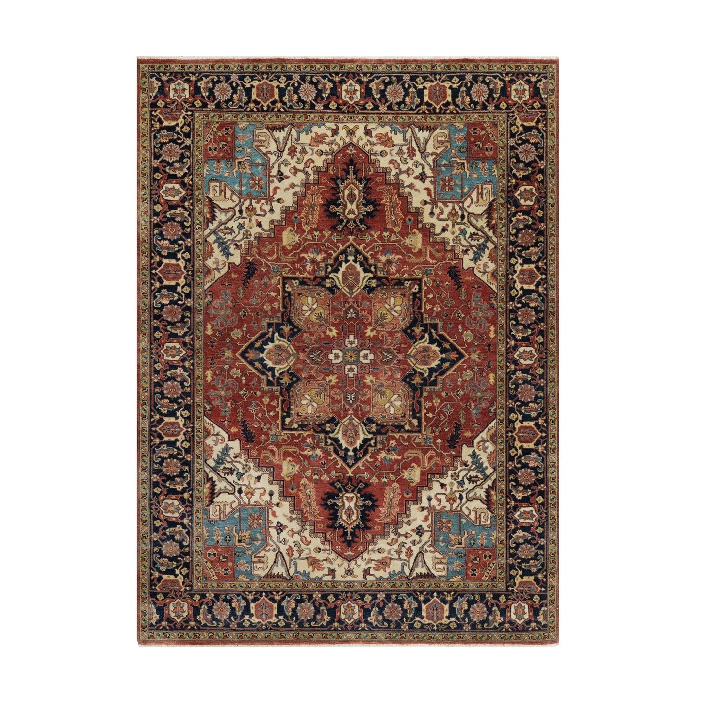 5'2"X7'2" Red Antiqued Heris Recreation New Zealand Wool Hand Knotted Rug