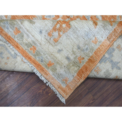 7'10"X10'2" Orange Natural Wool Afghan Angora Oushak Hand Knotted Rug