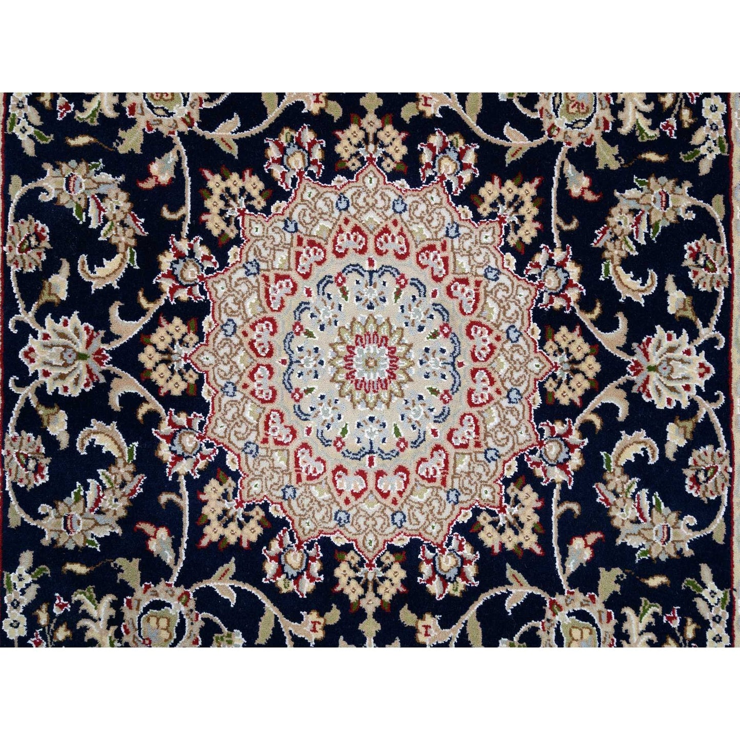 4'2"X10'4" Blue Hand Knotted Nain 250 Kpsi Wool Wide Runner Oriental Rug