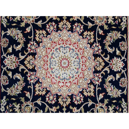 4'2"X10'4" Blue Hand Knotted Nain 250 Kpsi Wool Wide Runner Oriental Rug