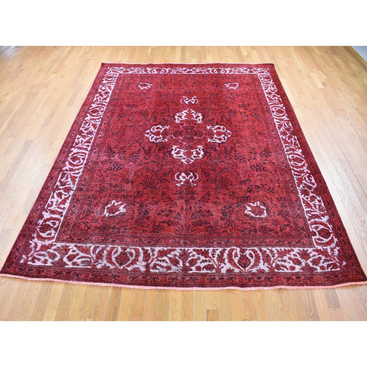 8'7"X10'8" Red Overdyed Pure Wool Zoroastrian Tebraz Hand Knotted Rug