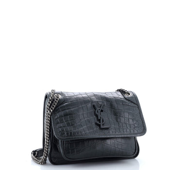 Saint Laurent Niki Chain Flap Bag Crocodile Embossed Leather Baby