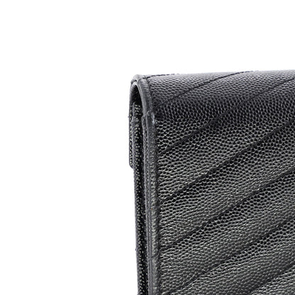 Saint Laurent Classic Monogram Flap Wallet Matelasse Chevron Leather Large