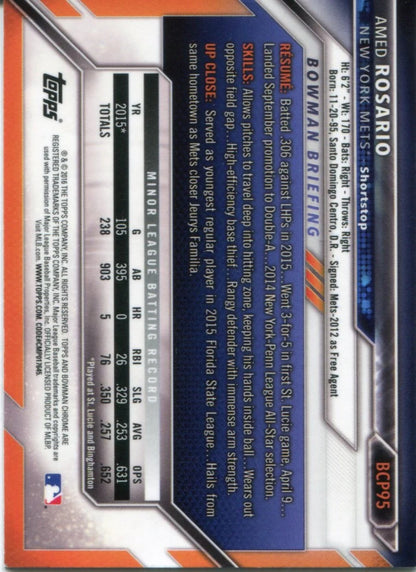 Amed Rosario Autographed 2016 Bowman Chrome Rookie Card