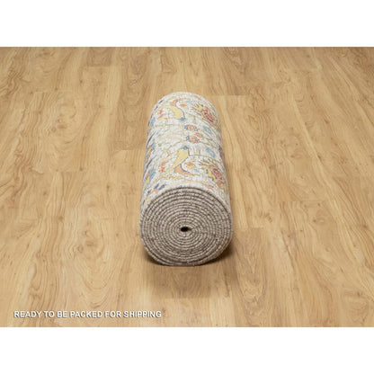 2'7"X22'1" Beige Hand Knotted Silk And Wool Sickle Leaf Xl Runner Rug