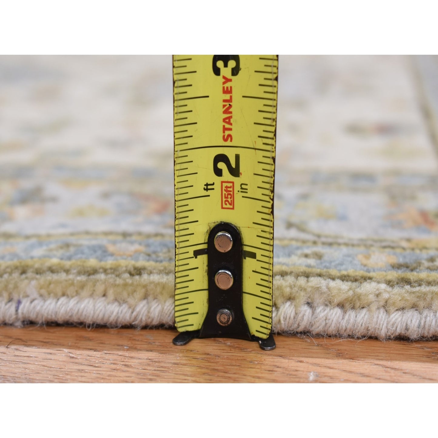 3'X5'1" Acoustic White Wool Hand Knotted Karjihooz Design Runner Rug