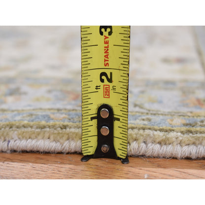 3'X5'1" Acoustic White Wool Hand Knotted Karjihooz Design Runner Rug