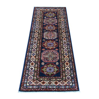 2'7"X6'4" Yale Blue Super Kazak All Wool Hand Knotted Runner Oriental Rug