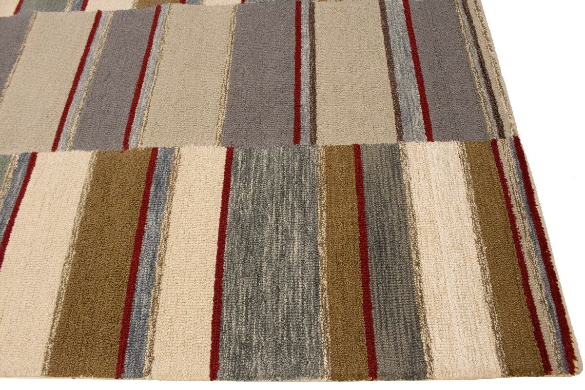 Hand-Tufted Multicolored Stripes 5X8 Modern Area