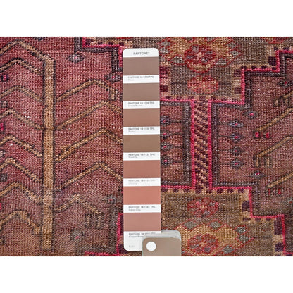 2'4"X8'9" Rosewood Pink Vintage Zoroastrian Hand Knotted Wool Runner Rug