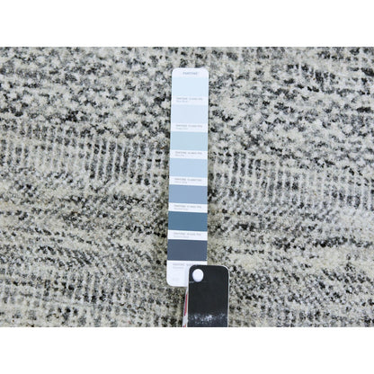 9'5"X9'6" Goose Gray Undyed 100% Wool Hand Knotted Grass Design Round Rug