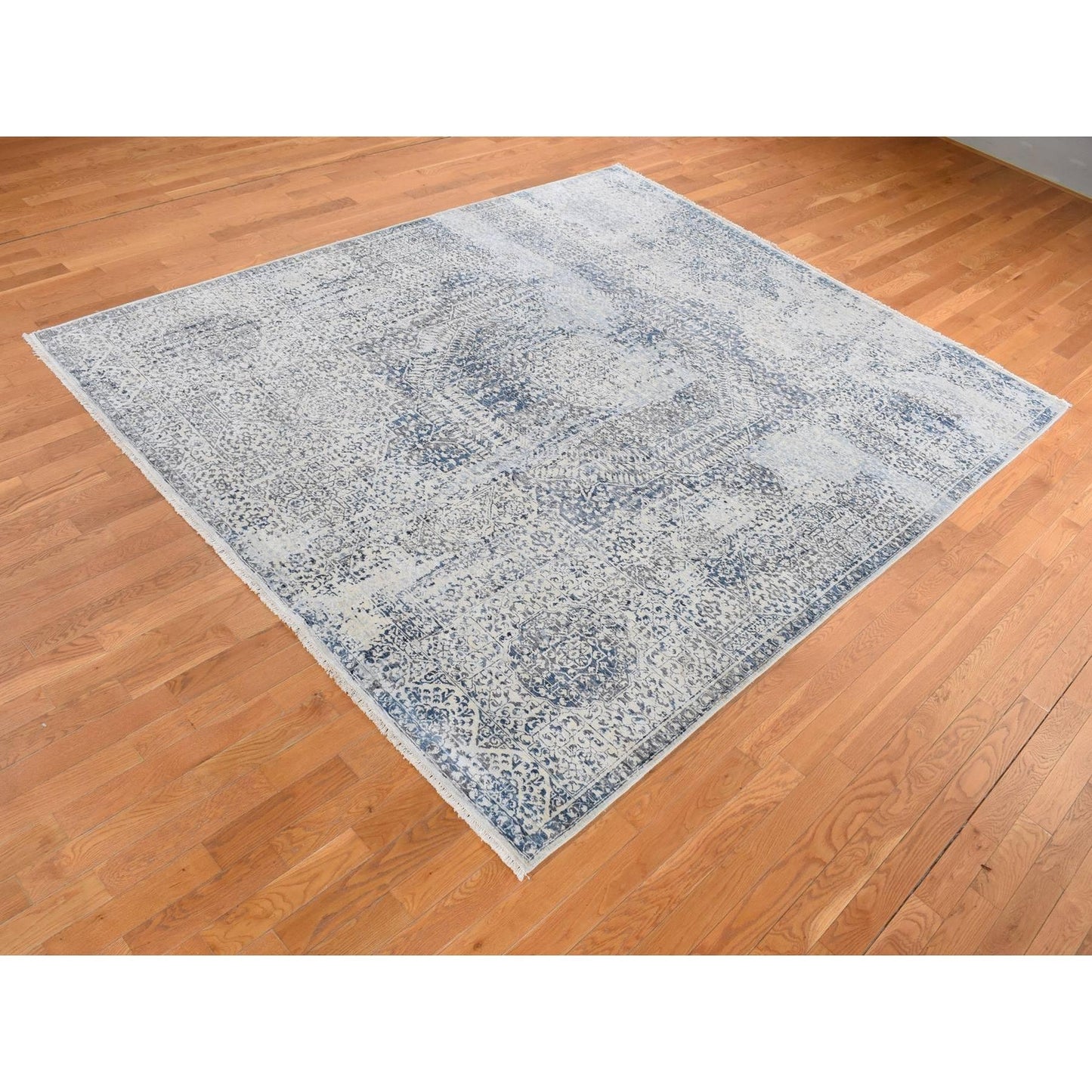 8'3"X10'2" Gray Silk Broken And Erased Design Vintage Hand Knotted Rug
