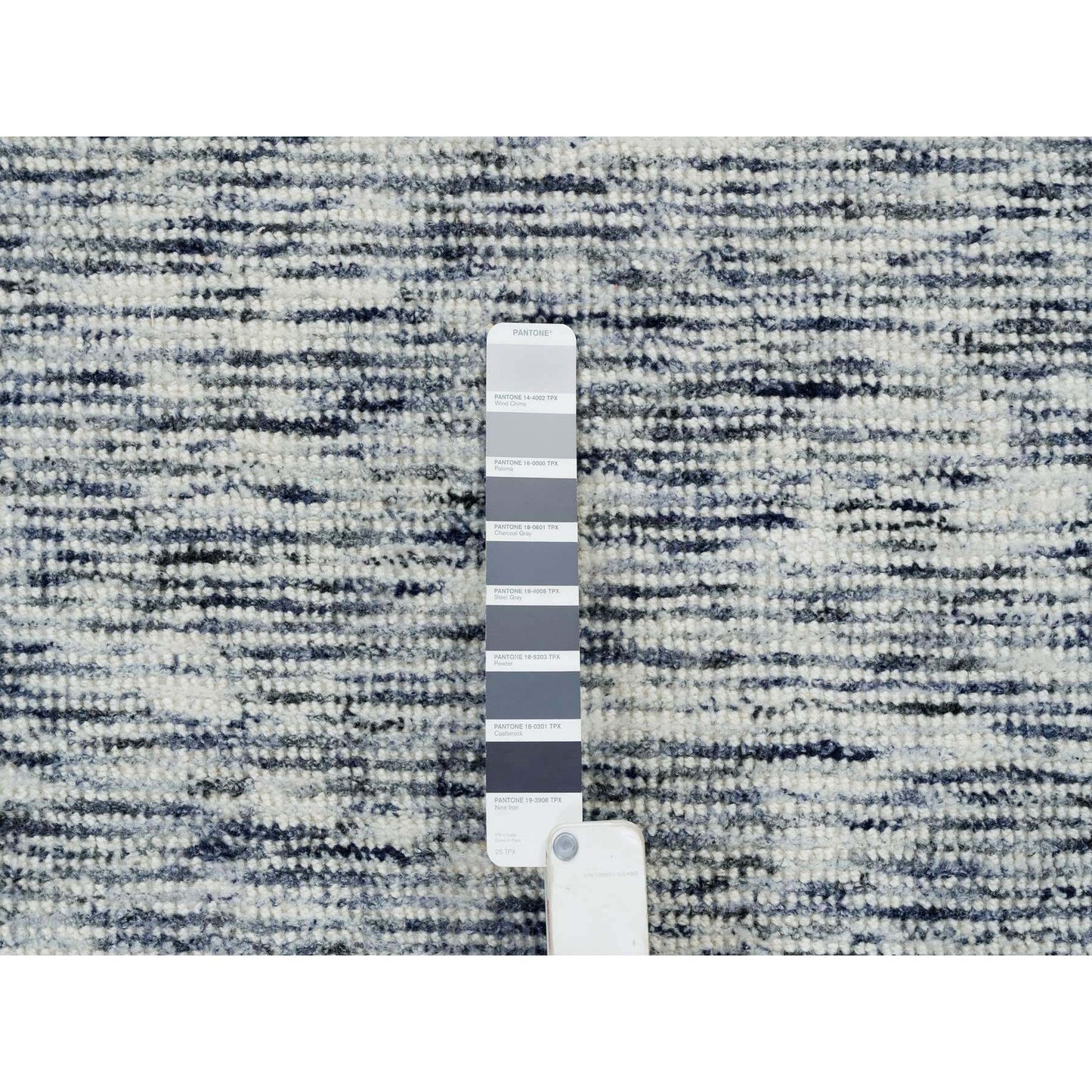 8'2"X10' Blue Pure Wool Hand Loomed Modern Striae Design Oriental Rug