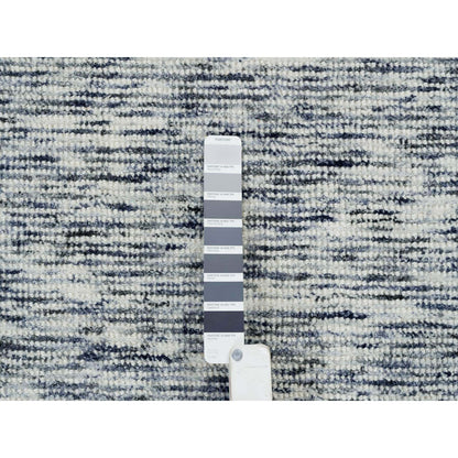 8'2"X10' Blue Pure Wool Hand Loomed Modern Striae Design Oriental Rug