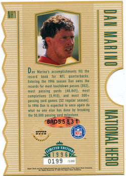 Dan Marino 1996 Upper Deck National Hero Jumbo Die Cut Auto Card Nh1 199/250