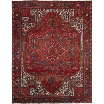 10'X12'5" Red 100% Wool Hand Knotted Semi Antique Zoroastrian Heris Rug