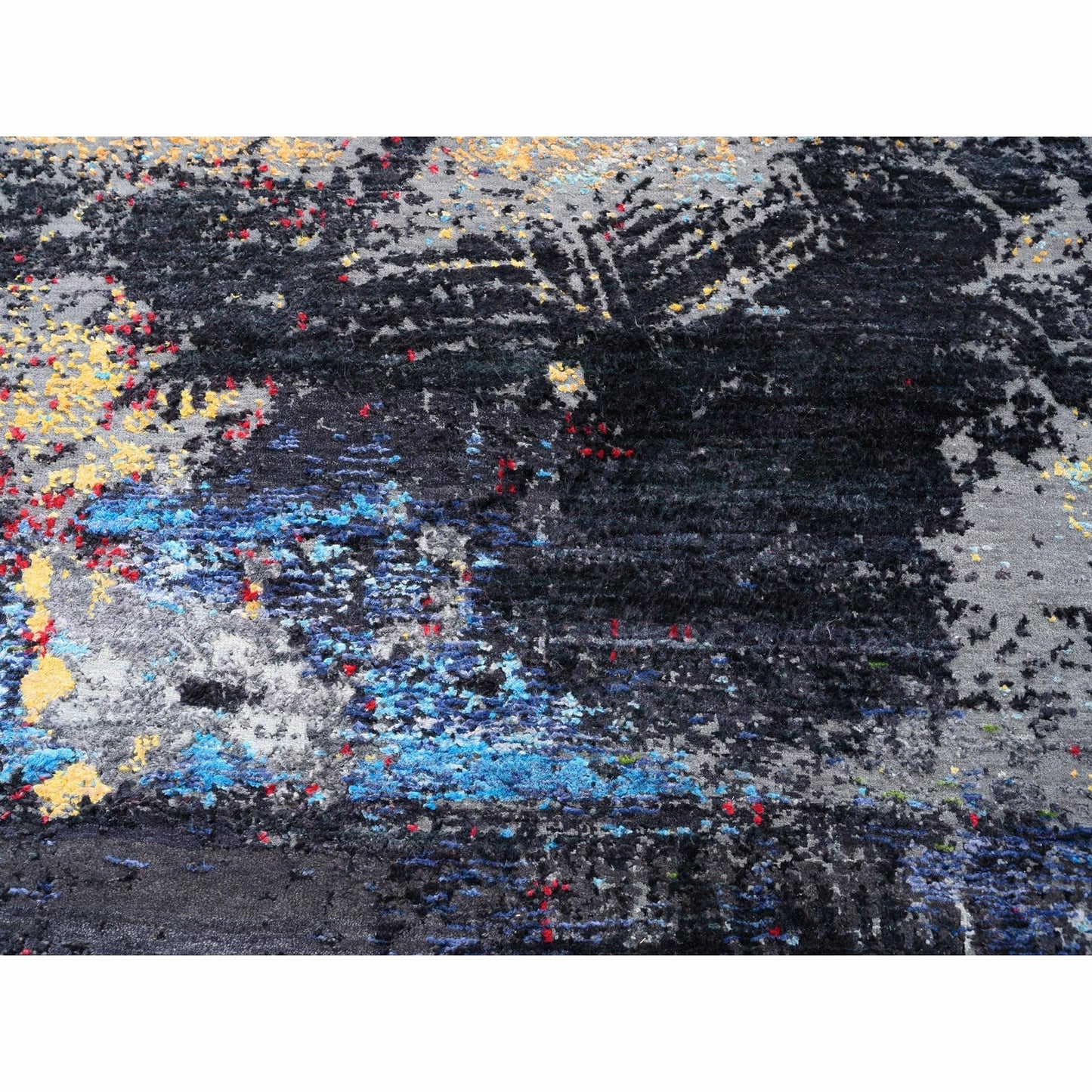 8'X10' Charcoal Black With Pop Of Colors Modern Wool-Silk Handknotted Rug