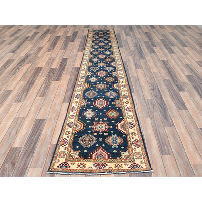 3'X18'6" Yale Blue Soft Wool Hand Knotted Special Kazak Xl Runner Rug
