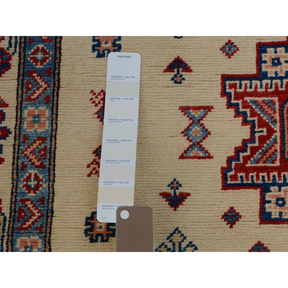 3'10"X6' Ivory Special Kazak Geometric Design Pure Wool Hand Knotted Rug