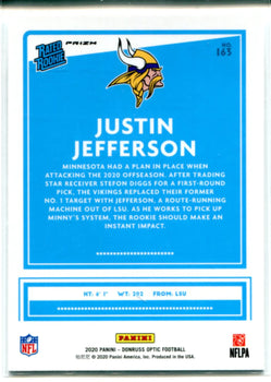 Justin Jefferson 2020 Panini Optic Rated Rookie Silver Prizm Card #163