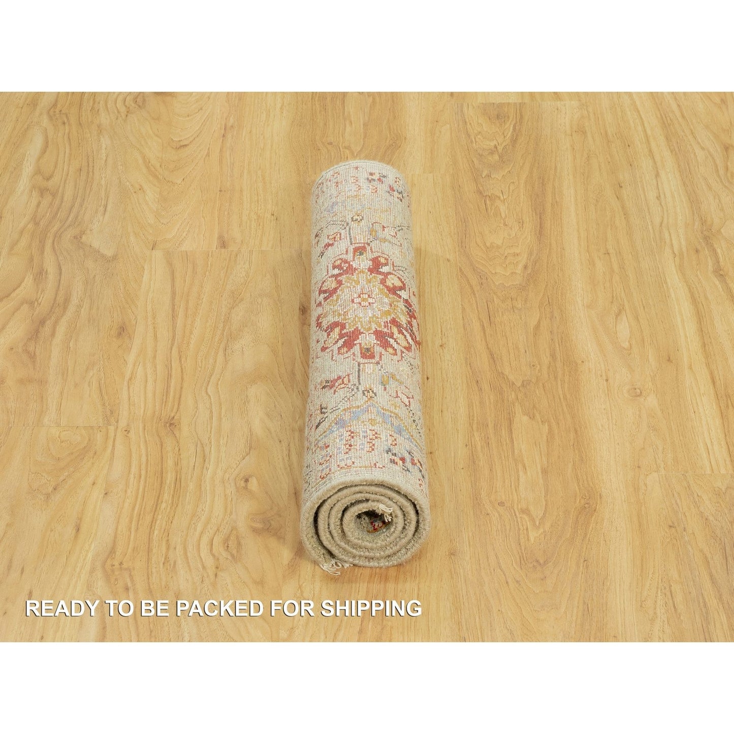 Rug 2'3"x3' Beige Wool and Silk Sunset Hand Knotted Runner Oriental