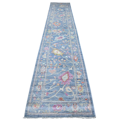 2'9"X15'3" Blue Afghan Angora Oushak Rural Medallions Runner Oriental Rug