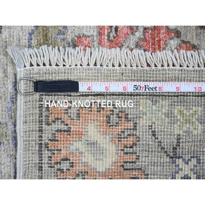 3'X11'7" Gray Hand Knotted Angora Oushak Leaf Design Pure Wool Runner Rug